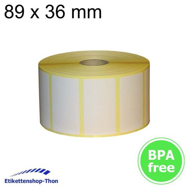 Thermodirekt - Haftetiketten auf Rolle - 89 x 36 mm - 2000 Stück - Hülse 40 mm - permanent haftend - weiß - außen